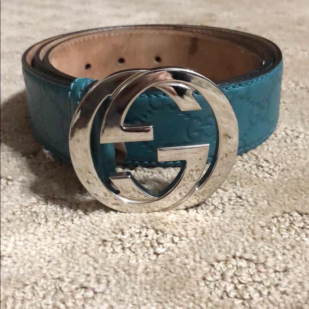 Teal green gucci belt